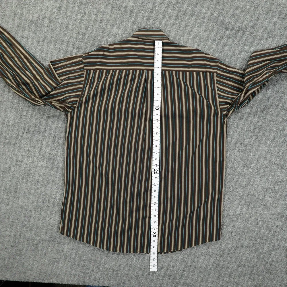 Cinch Shirt Mens Large Brown Blue Striped Western Button Front Cotton Casual - Picture 7 of 8